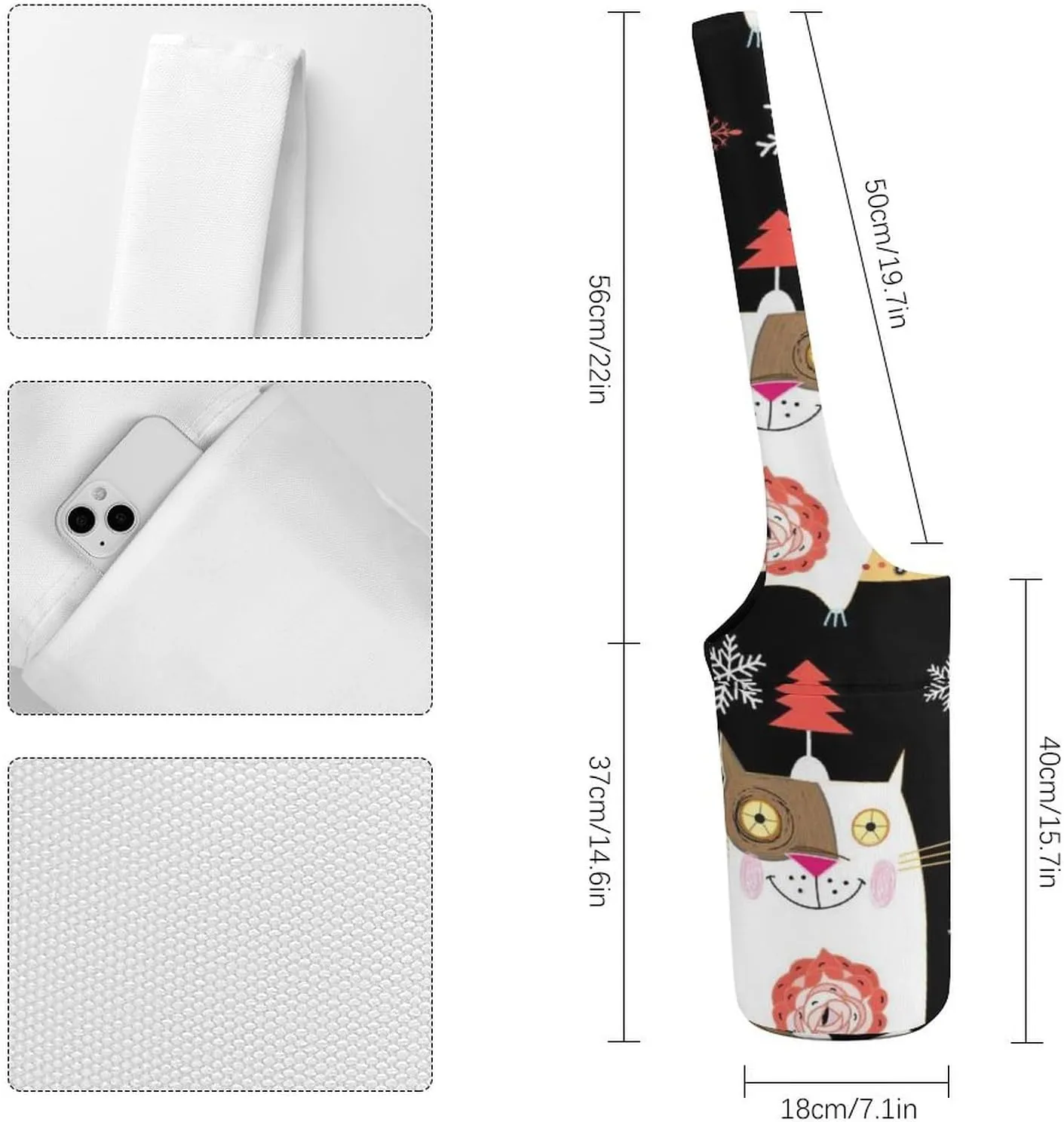 Donnapink Yoga Mat Bag, Canvas Storage Bag with Pocket Shoulder Strap, Fashion Mat Bag
