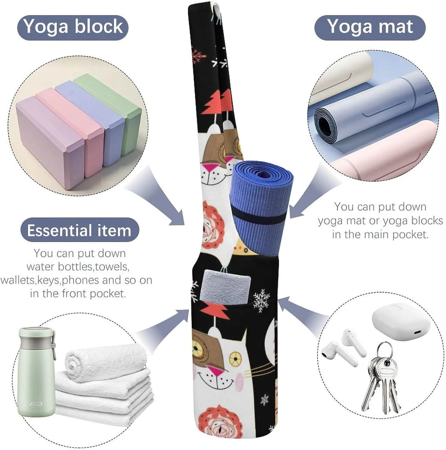 Donnapink Yoga Mat Bag, Canvas Storage Bag with Pocket Shoulder Strap, Fashion Mat Bag