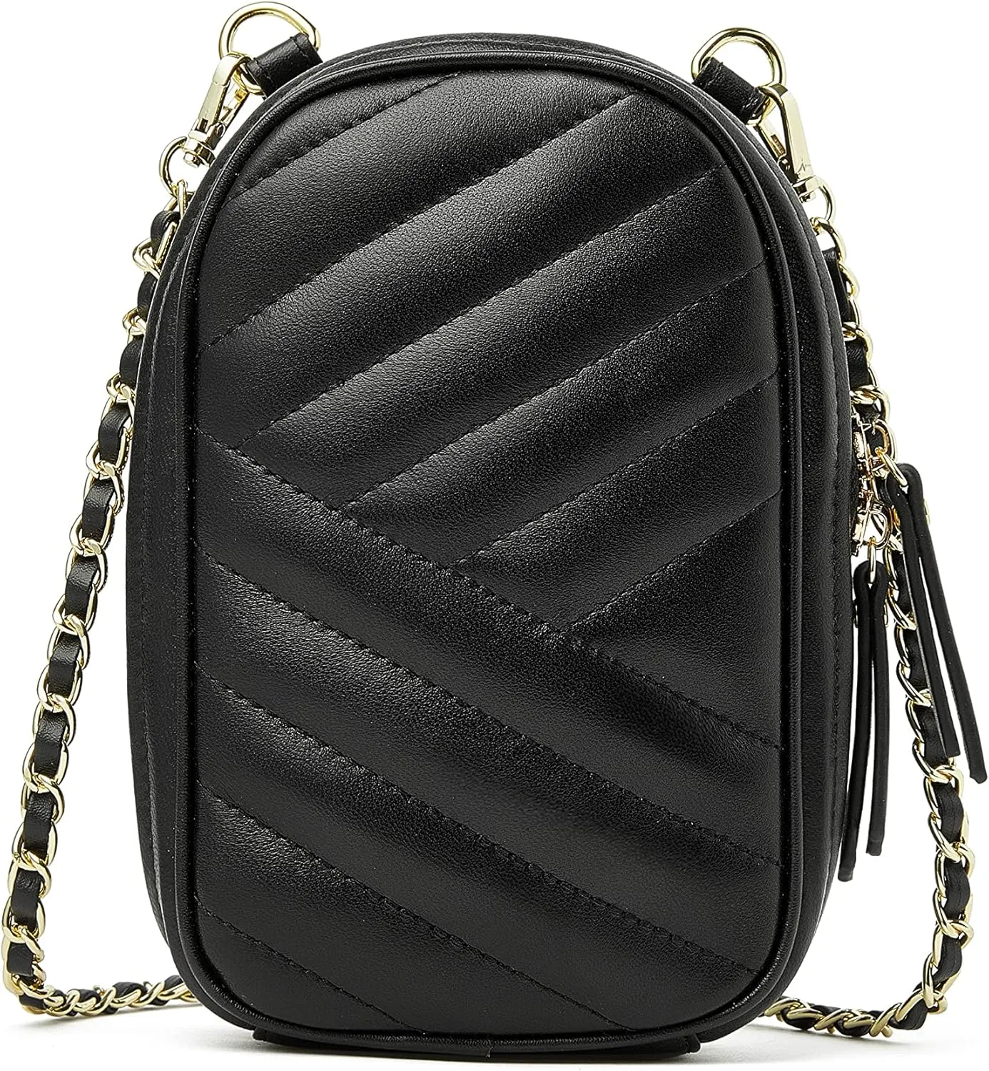 DORIS&JACKY Small Quilted Leather Cell Phone Crossbody Purse For Women Zip Around Wallet Bag With Adjustable Strap