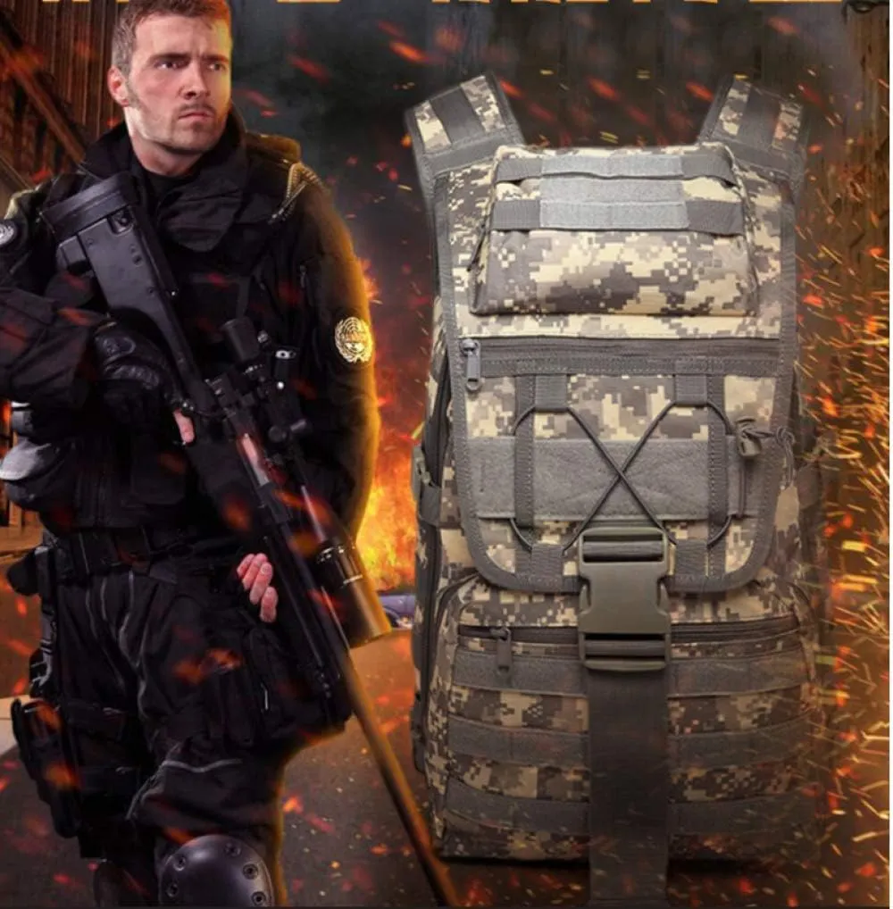 Double Shoulder Backpack Outdoor Double Shoulder Backpack Swordfish Bag Camouflage Tactics Men and Women Leisure, black