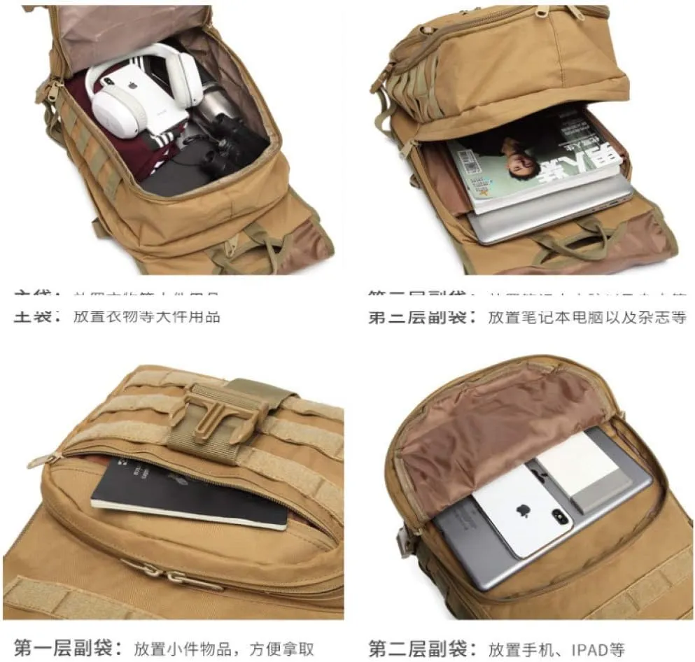 Double Shoulder Backpack Outdoor Double Shoulder Backpack Swordfish Bag Camouflage Tactics Men and Women Leisure, black