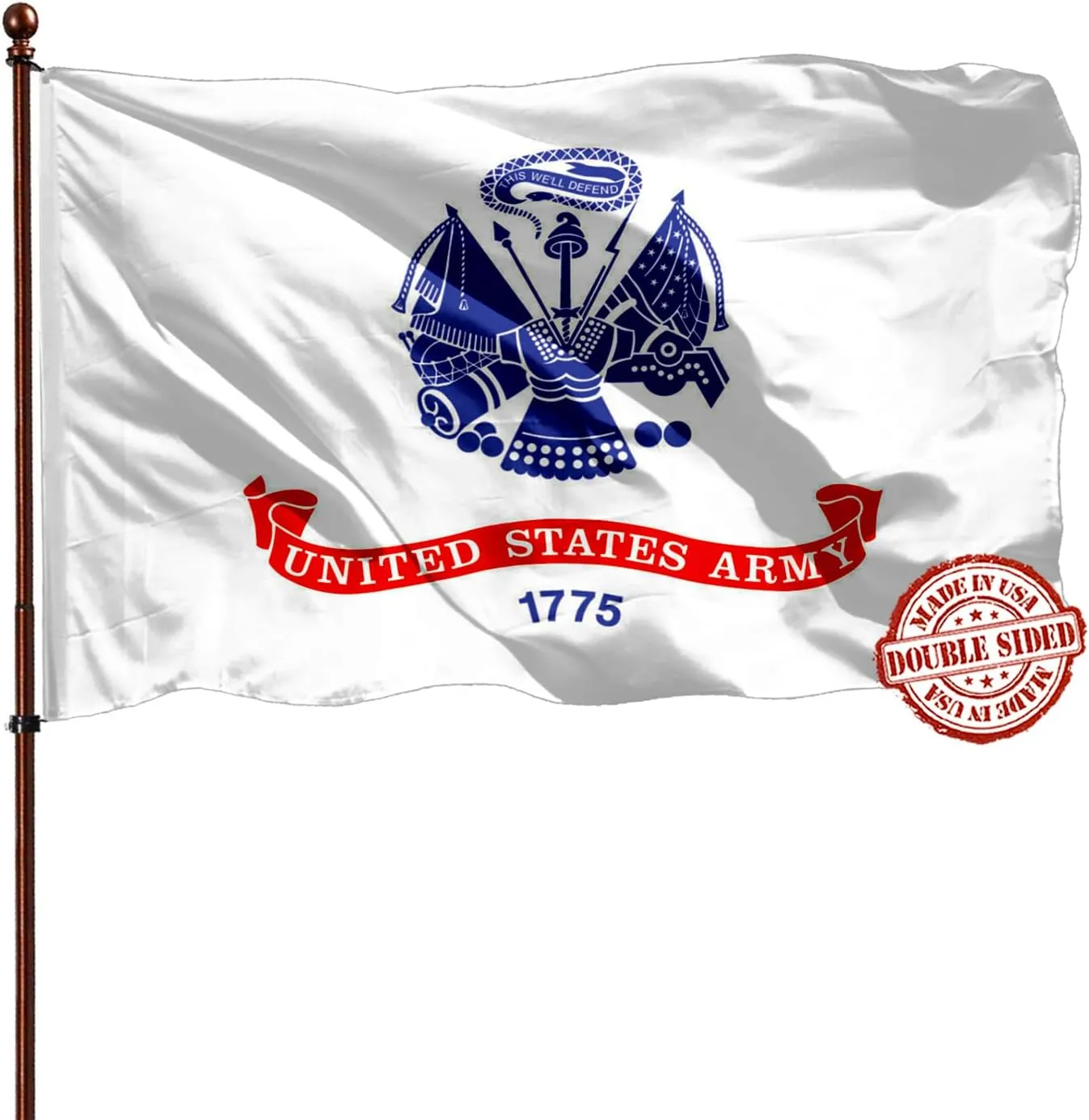 Double Sided White US Army Flag 2x3 Outdoor- Heavy Duty 3 Ply 210D- US Army Flags 2x3- With Canvas Header & 2 Brass Grommets