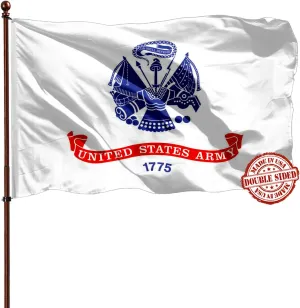 Double Sided White US Army Flag 2x3 Outdoor- Heavy Duty 3 Ply 210D- US Army Flags 2x3- With Canvas Header & 2 Brass Grommets