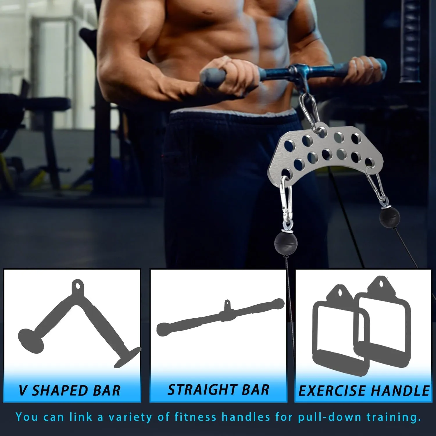 Double to Single Adaptor Plate for Cable Pulley Machines, Durable Solid Stainless Steel with 3 Carabiners, Suitable for Dual Cable Machines LAT Pulldown, Shoulder & Biceps Exercises