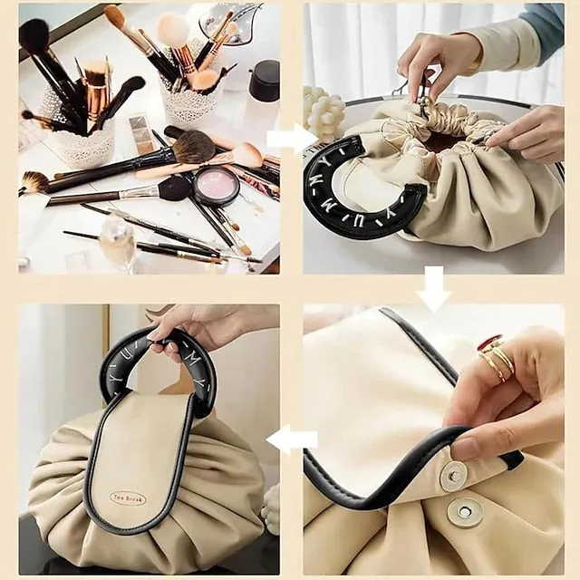 Drawstring Makeup Bag, Large Cosmetic Bag, Portable Waterproof Toiletry Organizer for Women, Travel Makeup Pouch, Female Cosmetic Bag, Make Up Bags for Toiletries and Accessories