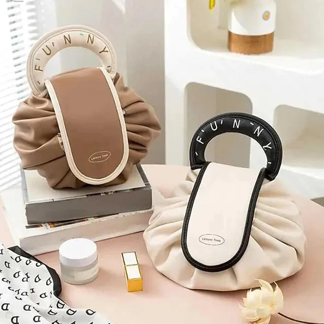 Drawstring Makeup Bag, Large Cosmetic Bag, Portable Waterproof Toiletry Organizer for Women, Travel Makeup Pouch, Female Cosmetic Bag, Make Up Bags for Toiletries and Accessories