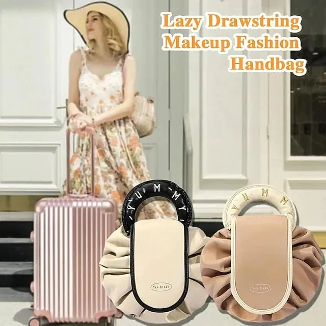 Drawstring Makeup Bag, Large Cosmetic Bag, Portable Waterproof Toiletry Organizer for Women, Travel Makeup Pouch, Female Cosmetic Bag, Make Up Bags for Toiletries and Accessories
