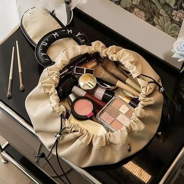 Drawstring Makeup Bag, Large Cosmetic Bag, Portable Waterproof Toiletry Organizer for Women, Travel Makeup Pouch, Female Cosmetic Bag, Make Up Bags for Toiletries and Accessories