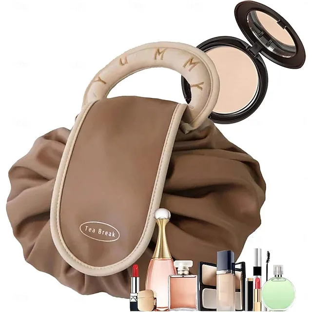 Drawstring Makeup Bag, Large Cosmetic Bag, Portable Waterproof Toiletry Organizer for Women, Travel Makeup Pouch, Female Cosmetic Bag, Make Up Bags for Toiletries and Accessories