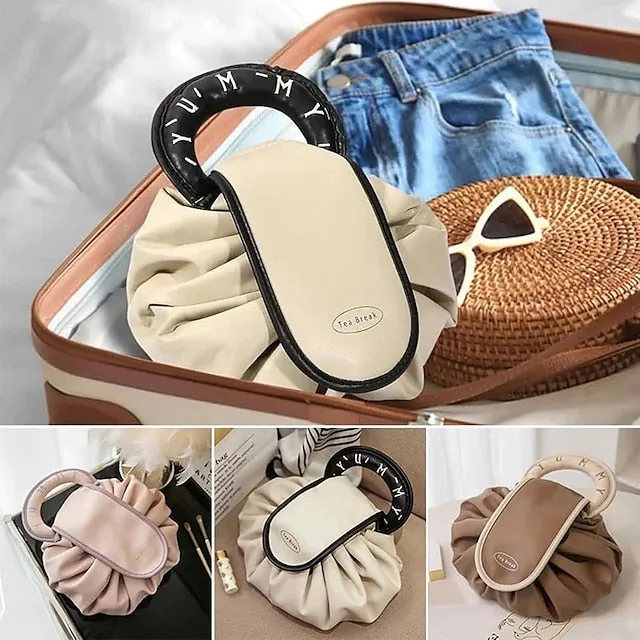 Drawstring Makeup Bag, Large Cosmetic Bag, Portable Waterproof Toiletry Organizer for Women, Travel Makeup Pouch, Female Cosmetic Bag, Make Up Bags for Toiletries and Accessories