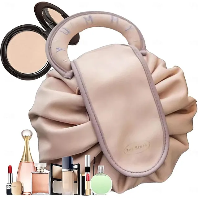Drawstring Makeup Bag, Large Cosmetic Bag, Portable Waterproof Toiletry Organizer for Women, Travel Makeup Pouch, Female Cosmetic Bag, Make Up Bags for Toiletries and Accessories