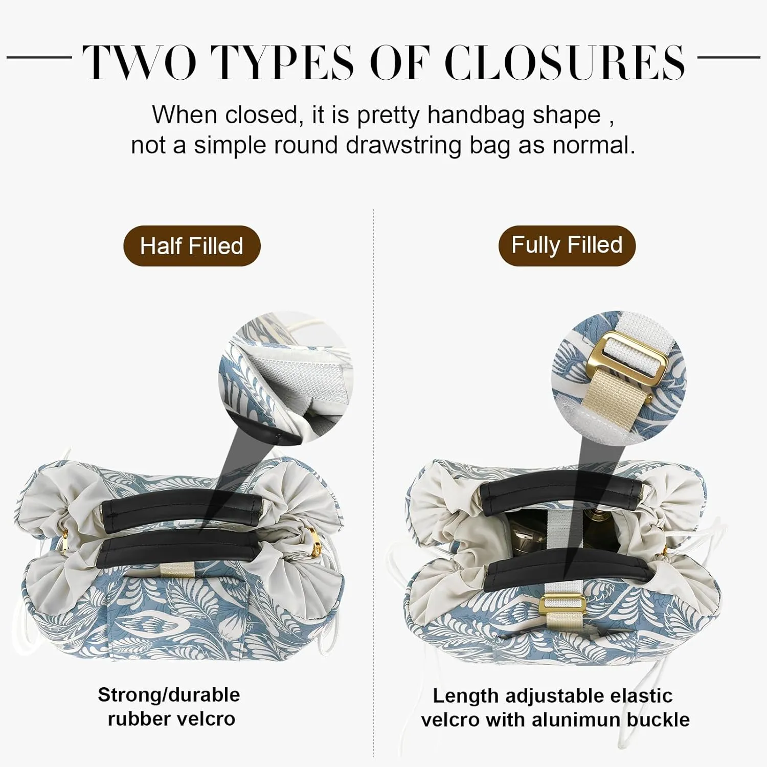Drawstring Makeup Bag Organizer (Blue Leaves)
