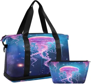 Dreamy Jellyfish Duffel Bag Lightweight Carry On Gym Bags for Travel and Weekends, Versatile Overnight Bag with Shoe Compartment