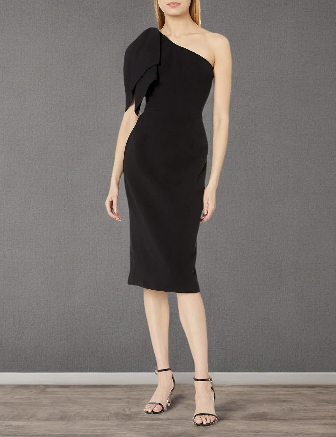 Dress the Population Women's Tiffany Asymmetrical Bow Neckline Bodycon Midi Dress