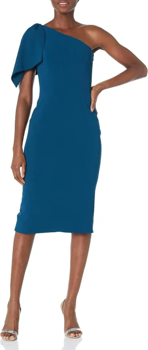 Dress the Population Women's Tiffany Asymmetrical Bow Neckline Bodycon Midi Dress