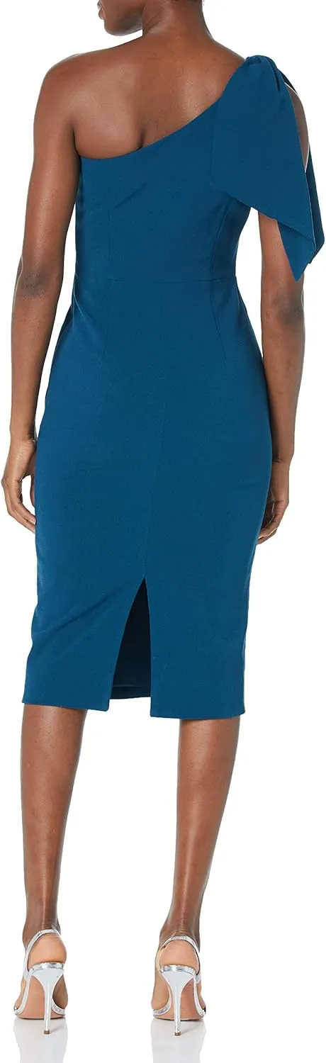 Dress the Population Women's Tiffany Asymmetrical Bow Neckline Bodycon Midi Dress