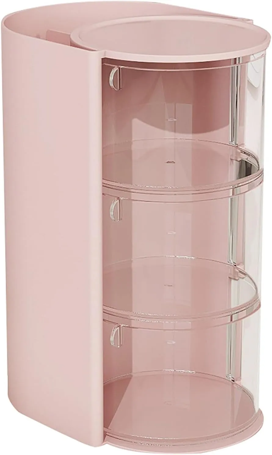 Durable Powder Puff Container Water-Resistant Makeup Sponge Case Storage Box Rotary Transparent Cover Dust-Proof Multi-Layer Round Air Cushion Pink Triple Layer