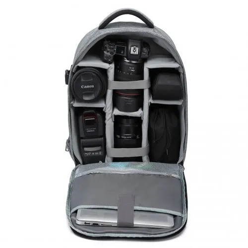 E6928 - Kono Water Resistant Shockproof DSLR Camera Backpack - Light Grey