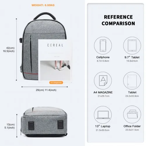E6928 - Kono Water Resistant Shockproof DSLR Camera Backpack - Light Grey