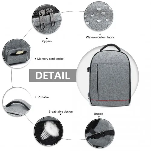 E6928 - Kono Water Resistant Shockproof DSLR Camera Backpack - Light Grey