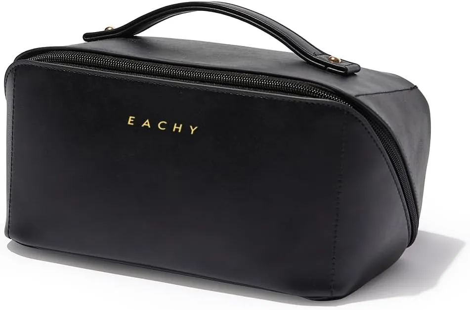 EACHY Travel Makeup Bag,Large Capacity Cosmetic Bags for Women,Waterproof Portable Pouch Open Flat Toiletry Bag Make up Organizer with Divider and Handle