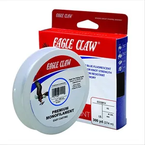 Eagle Claw Easy Cast Fluorescent Fishing Line, Test, Premium Monofilament, 300yds, Clear Blue