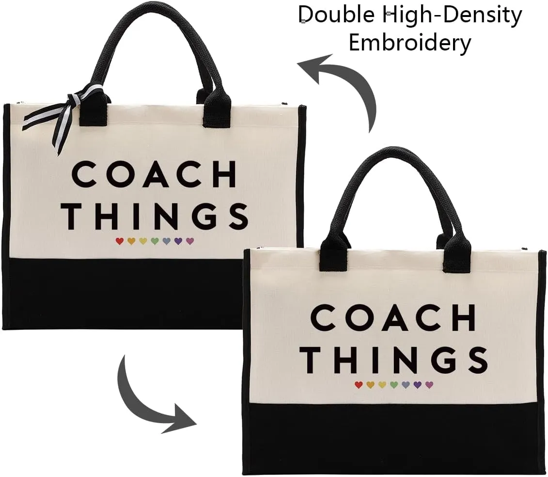 EDCTO Coach Things Canvas Bag Gift, Coach Gift, Cotton Canvas Tote Bag, Utility Tote Shopping Bag Grocery Bags, Women Coach Canvas Beach Bag Gift, Appreciation Gift for Coach Teacher Colleagues