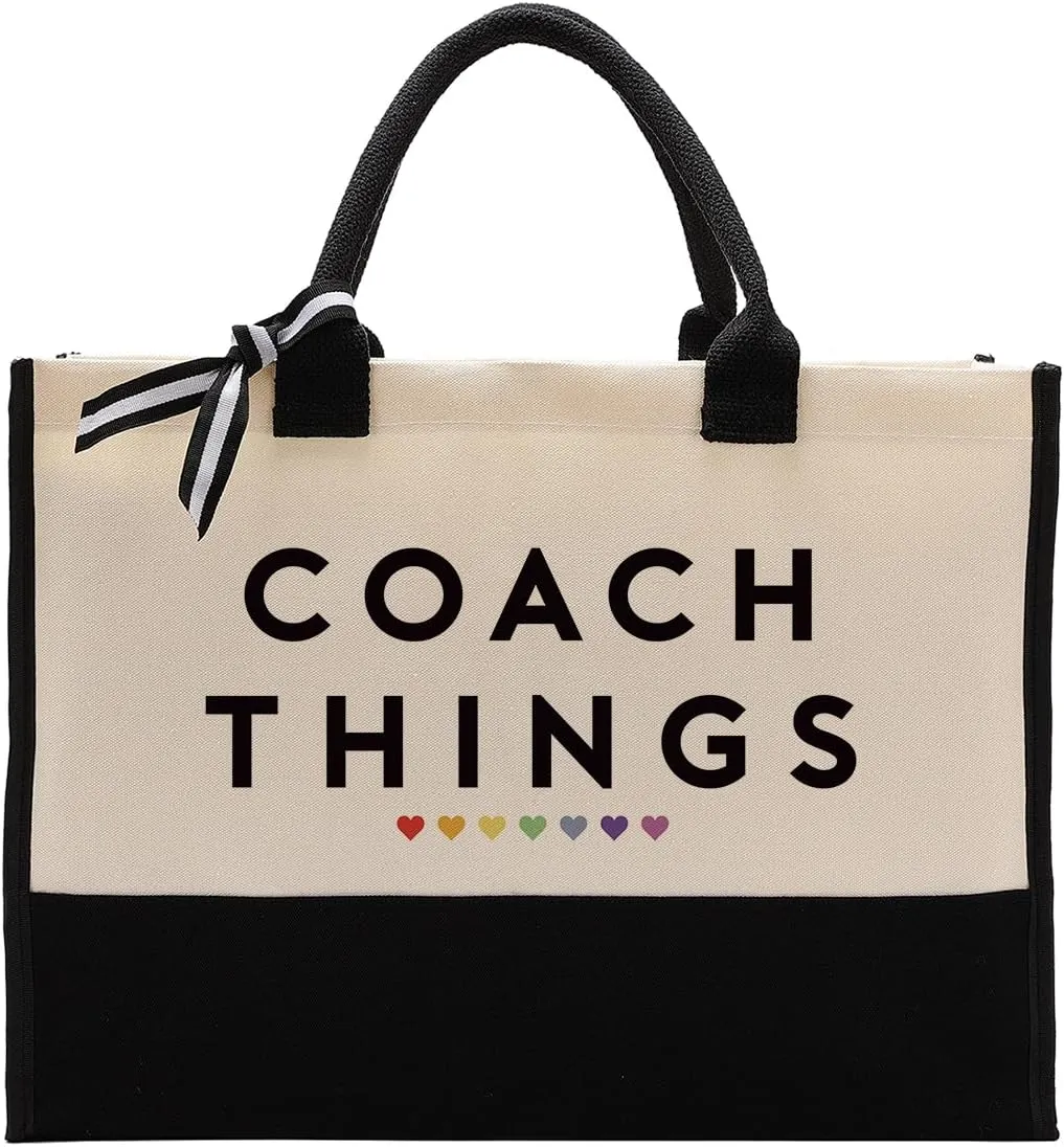 EDCTO Coach Things Canvas Bag Gift, Coach Gift, Cotton Canvas Tote Bag, Utility Tote Shopping Bag Grocery Bags, Women Coach Canvas Beach Bag Gift, Appreciation Gift for Coach Teacher Colleagues