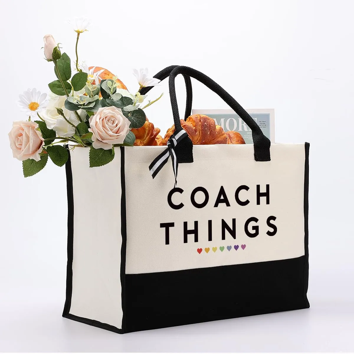 EDCTO Coach Things Canvas Bag Gift, Coach Gift, Cotton Canvas Tote Bag, Utility Tote Shopping Bag Grocery Bags, Women Coach Canvas Beach Bag Gift, Appreciation Gift for Coach Teacher Colleagues