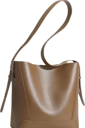 EIATLWomen's bucket bag premium leather shoulder bag, crossbody bag extended shoulder strap upgraded to 5 adjustable levels