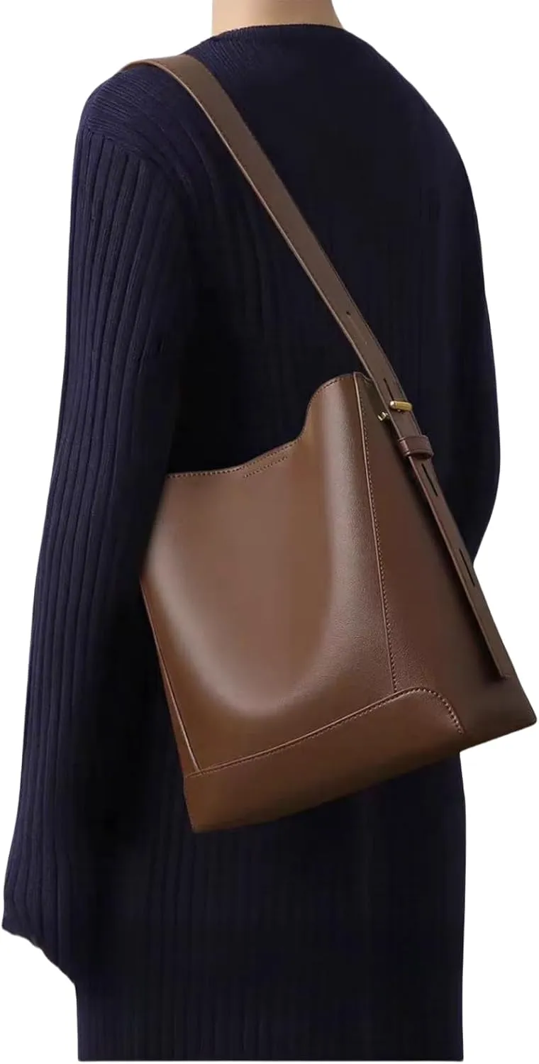 EIATLWomen's bucket bag premium leather shoulder bag, crossbody bag extended shoulder strap upgraded to 5 adjustable levels