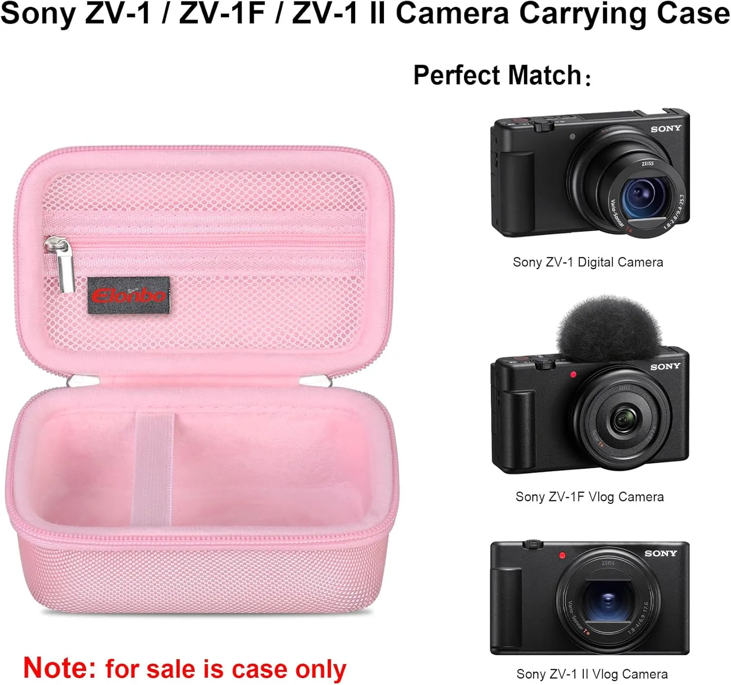 Elonbo Carrying Case for Sony ZV-1F/ ZV-1 II/ZV-1 Vlog Digital Camera for Content Creators, Sony ZV1 Vlogging Camera Hard Travel Bag, Mesh Pocket fits Battery Card Reader Cable, Pink