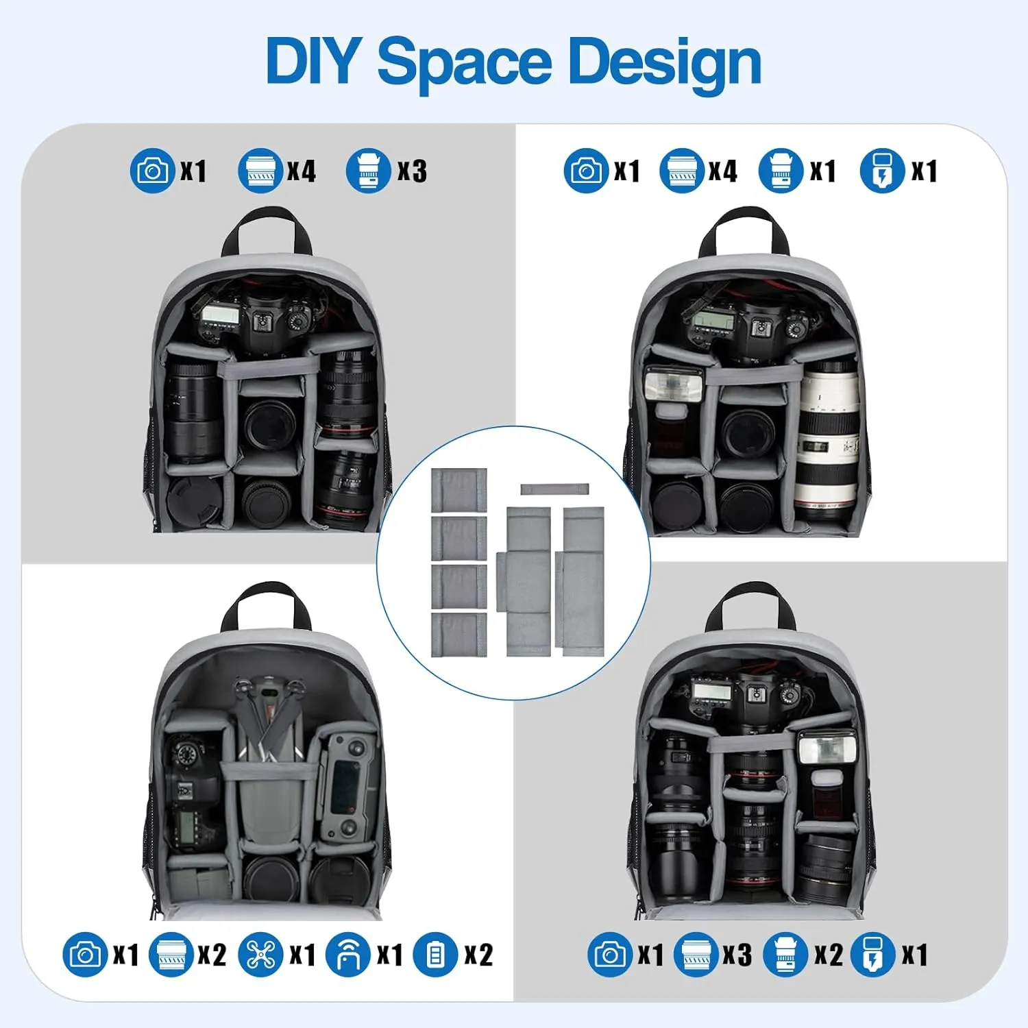 EMART Small Camera Backpack Bag Professional with Waterproof Rain Cover for SLR/DSLR Mirrorless Accessories, Photography Cases for Sony Canon Nikon, Tripod, 13" Laptop-Grey