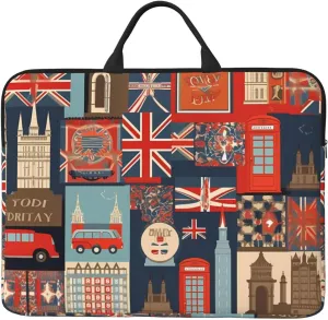 England Symbols Laptop Case Sleeve 14 inch Shockproof Protective Notebook Case Travel Laptop Bag with Handle Waterproof Computer Cover Briefcase Handbags for Men Women