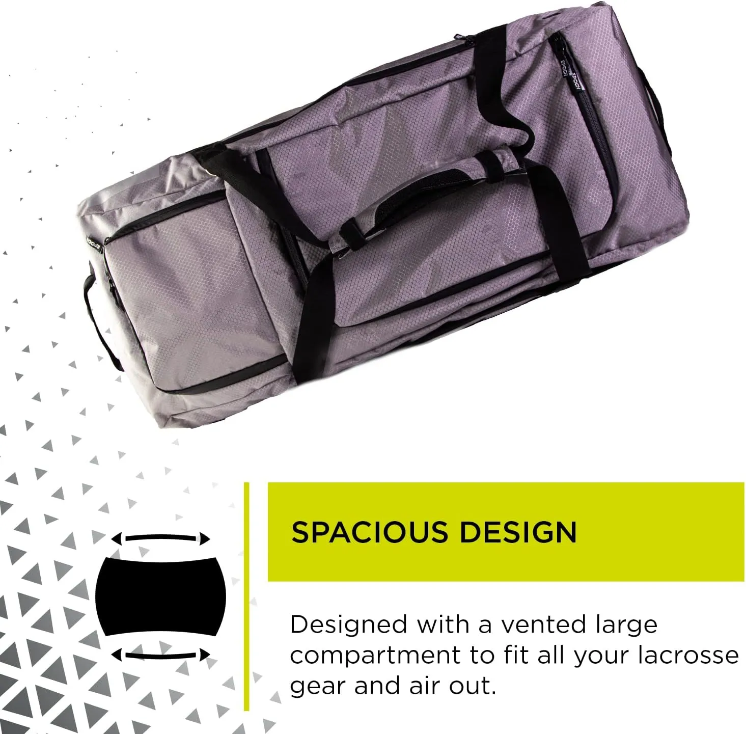 Epoch Lacrosse - Elite Gear Bag for Men and Women – Lacrosse Duffle Bag, Rip-Stop Hex Material, Vented Main Compartment, Spacious Design - Grey (Elite Gear Bag - Gray)