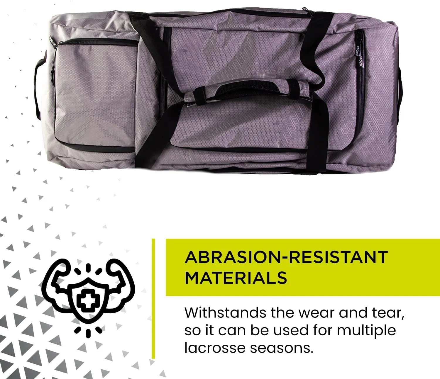 Epoch Lacrosse - Elite Gear Bag for Men and Women – Lacrosse Duffle Bag, Rip-Stop Hex Material, Vented Main Compartment, Spacious Design - Grey (Elite Gear Bag - Gray)