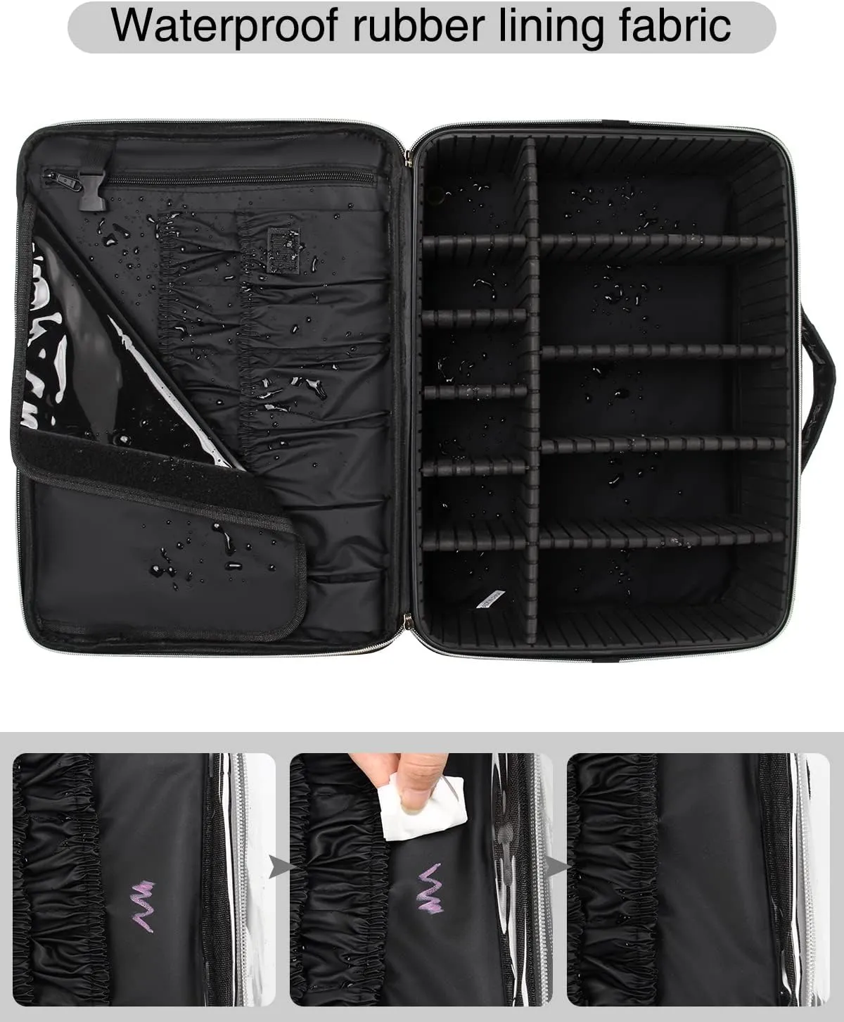 Extra Large Makeup Case, Travel Makeup Bag Makeup Brush Organizer, Professional Makeup Artist Makeup Organizer, with Adjustable Dividers and Shoulder Straps, Portable Makeup Bag (Crocodile, Black)