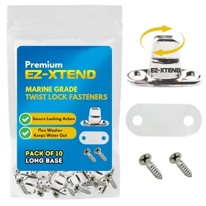 EZ-Xtend Marine Grade Twist Lock Fasteners - Nickel Plated Brass Turn Button Fastener with Stainless Steel Screws for Canvas, Marine Fastener Turn Buttons (Long Base - 10 PK)
