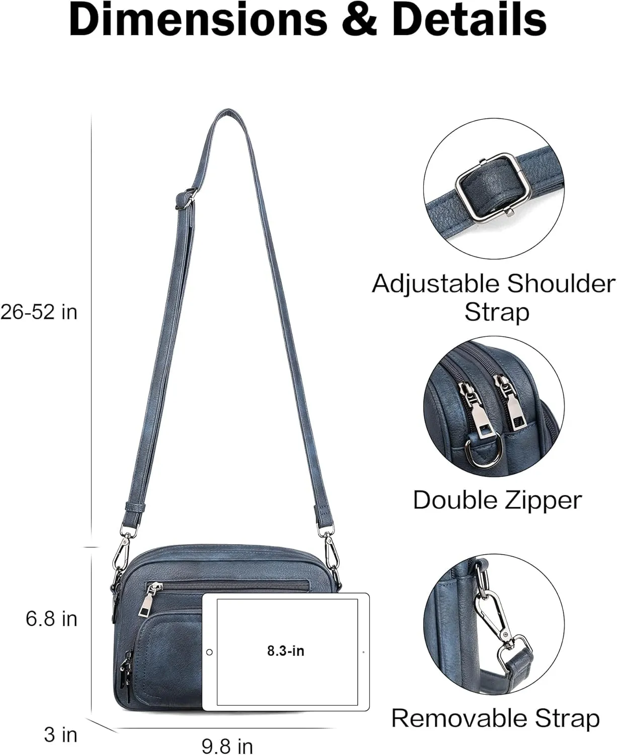 FADEON Crossbody Bags for Women Multi-pocket Leather Crossbody Purses, Designer Shoulder Bag Adjustable Removable Strap