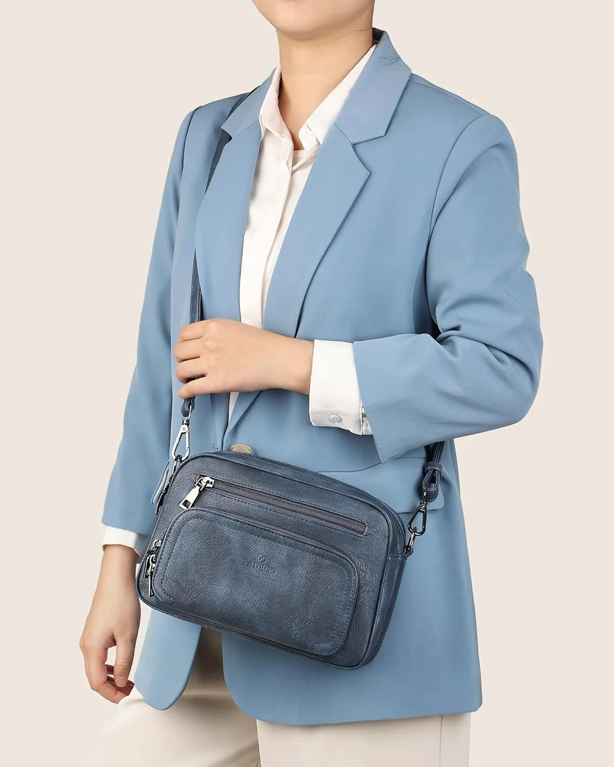 FADEON Crossbody Bags for Women Multi-pocket Leather Crossbody Purses, Designer Shoulder Bag Adjustable Removable Strap