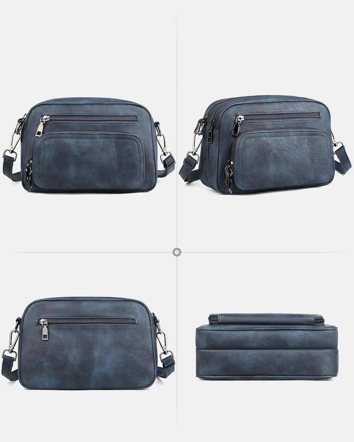 FADEON Crossbody Bags for Women Multi-pocket Leather Crossbody Purses, Designer Shoulder Bag Adjustable Removable Strap