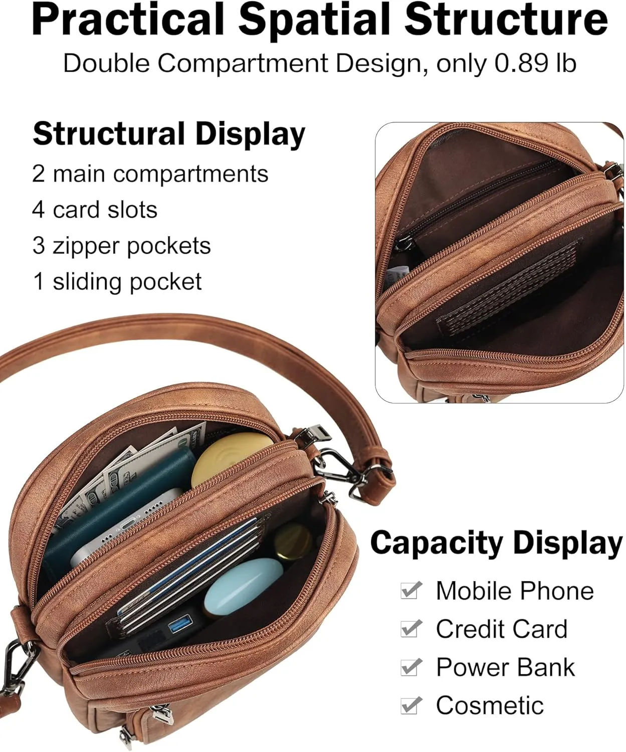 FADEON Small Purses for Women Crossbody Bags, Designer PU Leather Mini Cross Body Purse Travel Shoulder Bag Card Slots