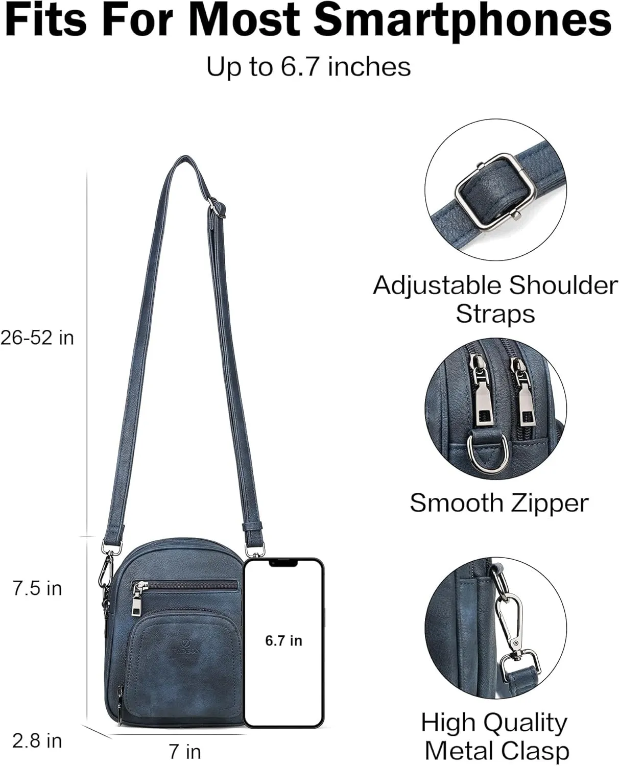 FADEON Small Purses for Women Crossbody Bags, Designer PU Leather Mini Cross Body Purse Travel Shoulder Bag Card Slots