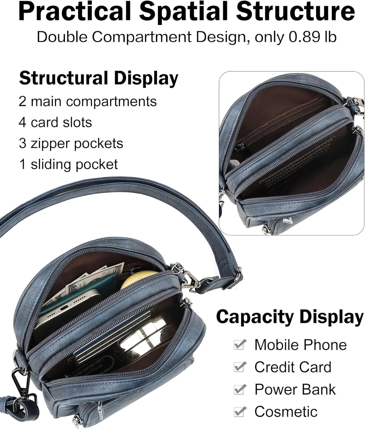 FADEON Small Purses for Women Crossbody Bags, Designer PU Leather Mini Cross Body Purse Travel Shoulder Bag Card Slots