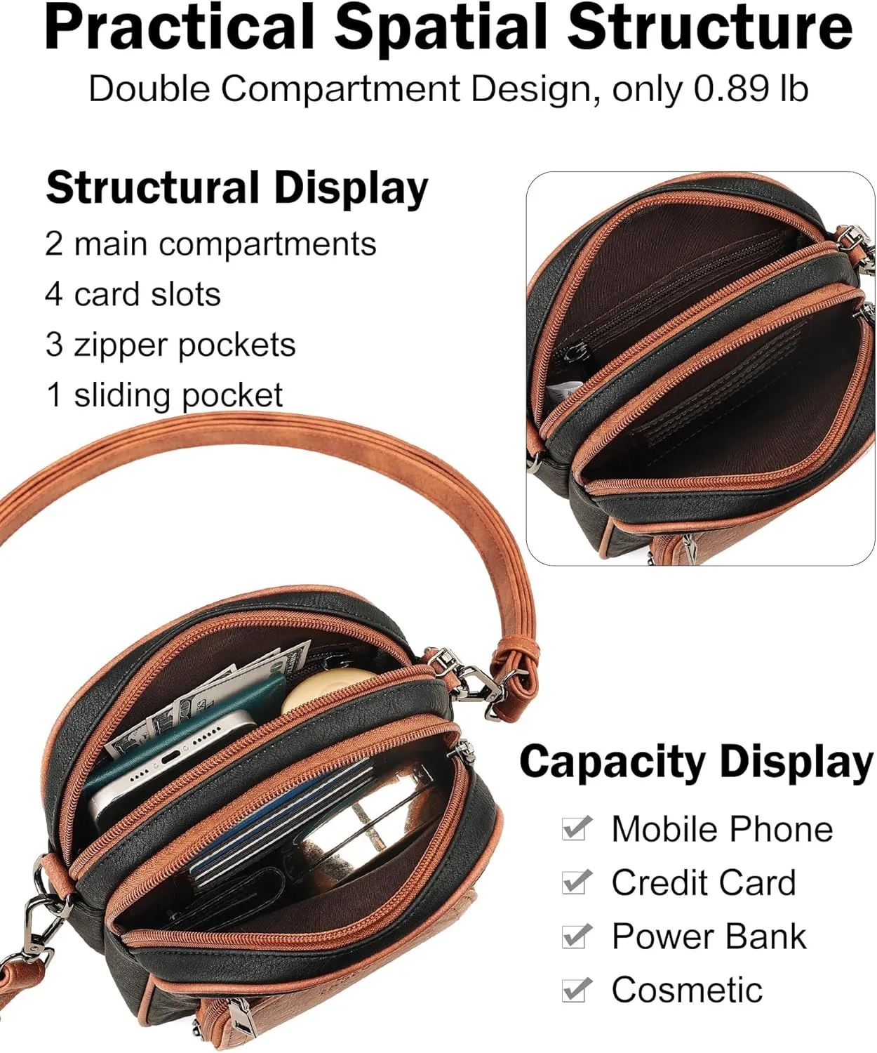 FADEON Small Purses for Women Crossbody Bags, Designer PU Leather Mini Cross Body Purse Travel Shoulder Bag Card Slots