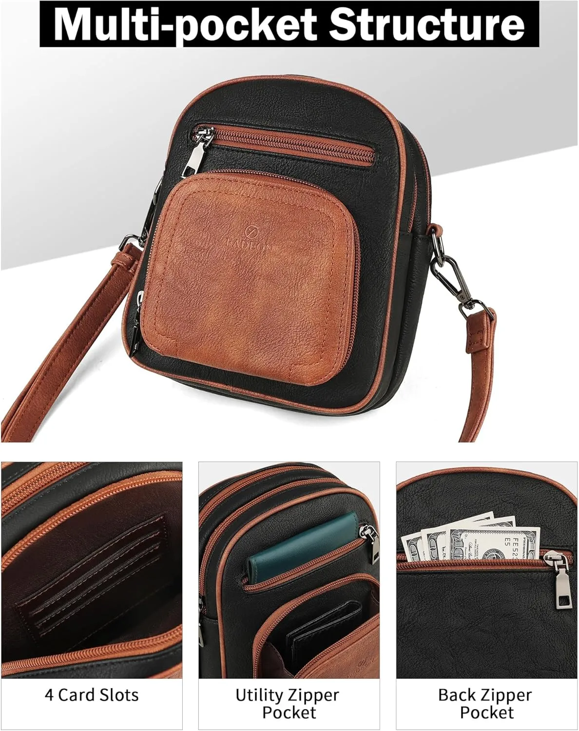 FADEON Small Purses for Women Crossbody Bags, Designer PU Leather Mini Cross Body Purse Travel Shoulder Bag Card Slots