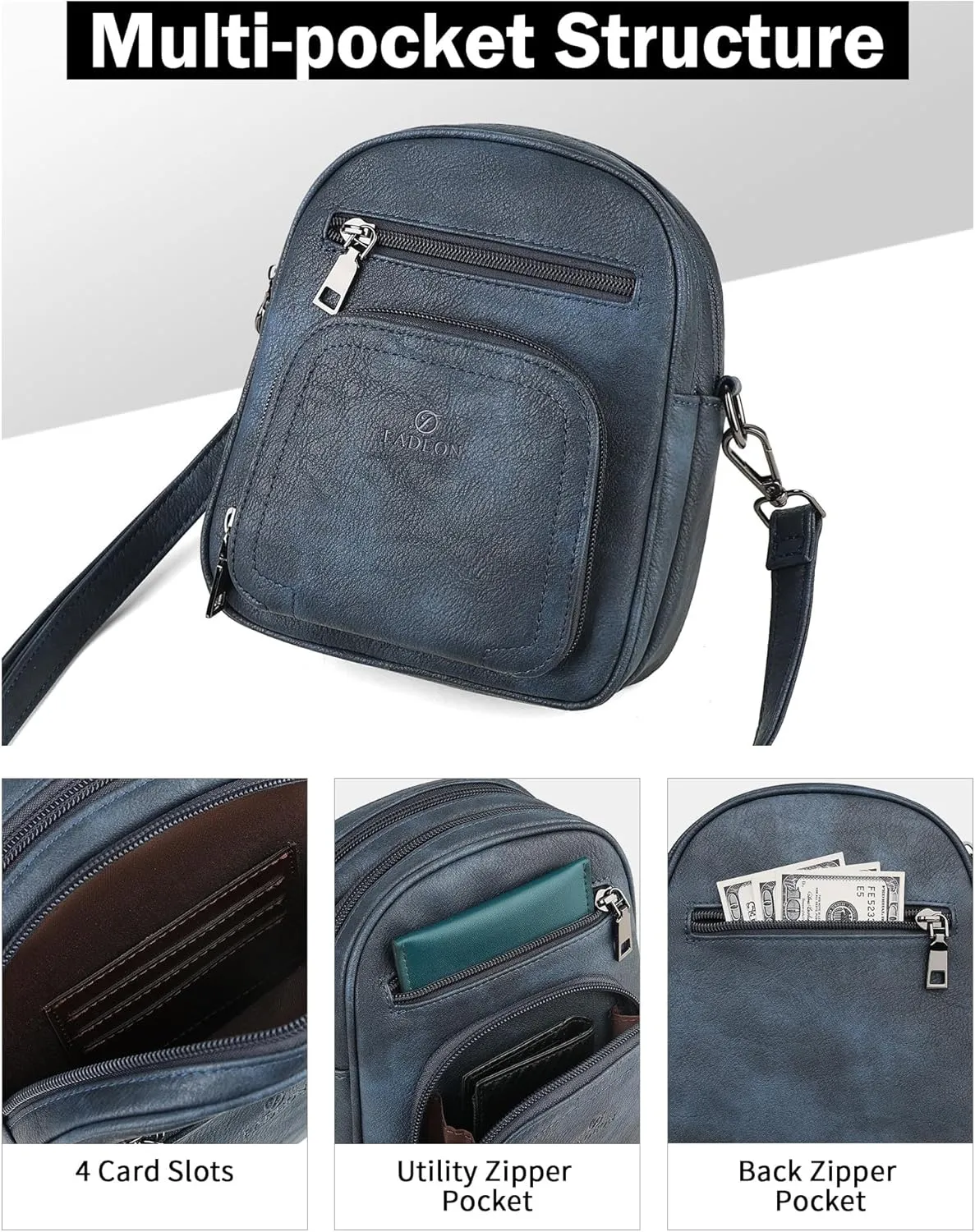 FADEON Small Purses for Women Crossbody Bags, Designer PU Leather Mini Cross Body Purse Travel Shoulder Bag Card Slots