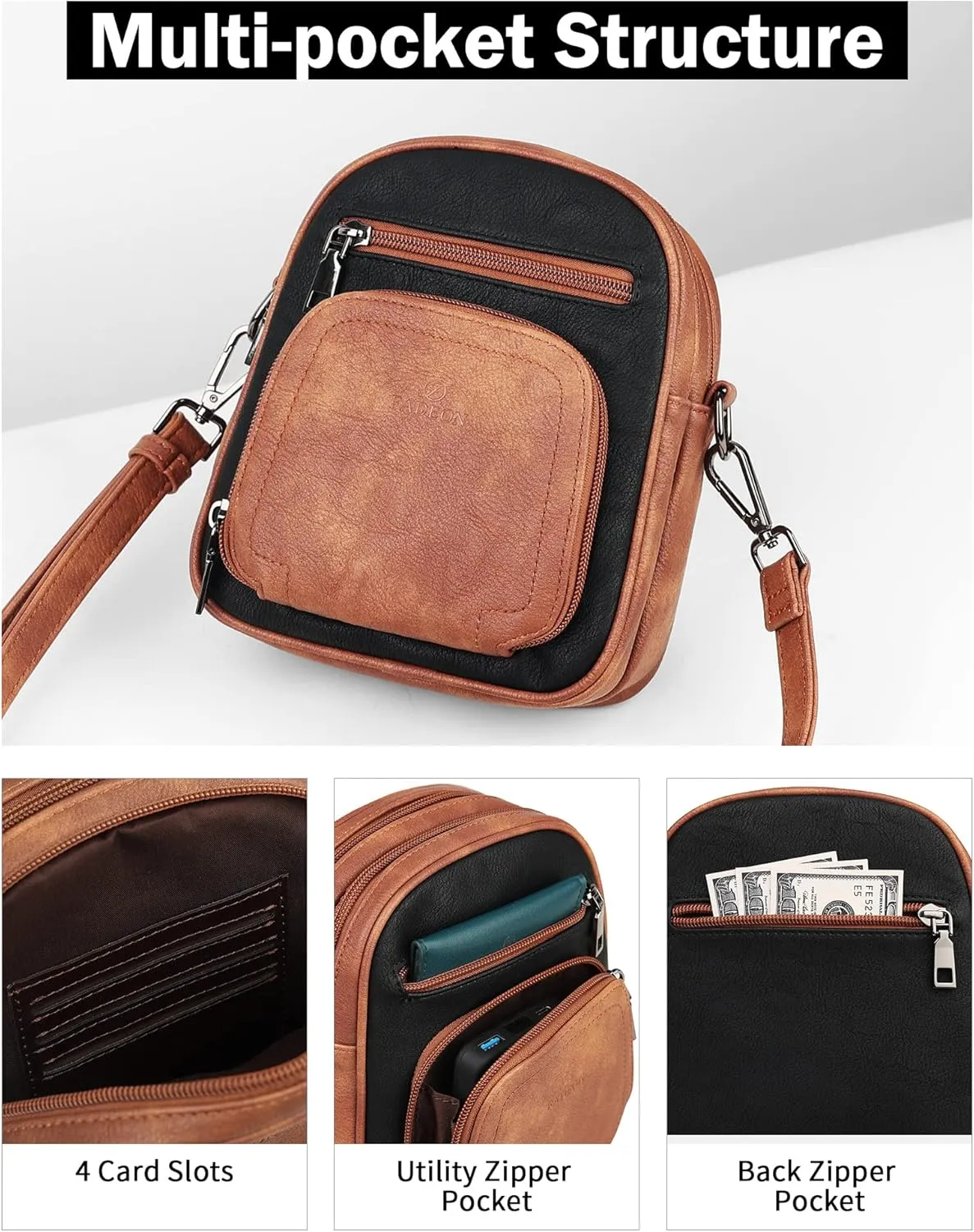 FADEON Small Purses for Women Crossbody Bags, Designer PU Leather Mini Cross Body Purse Travel Shoulder Bag Card Slots
