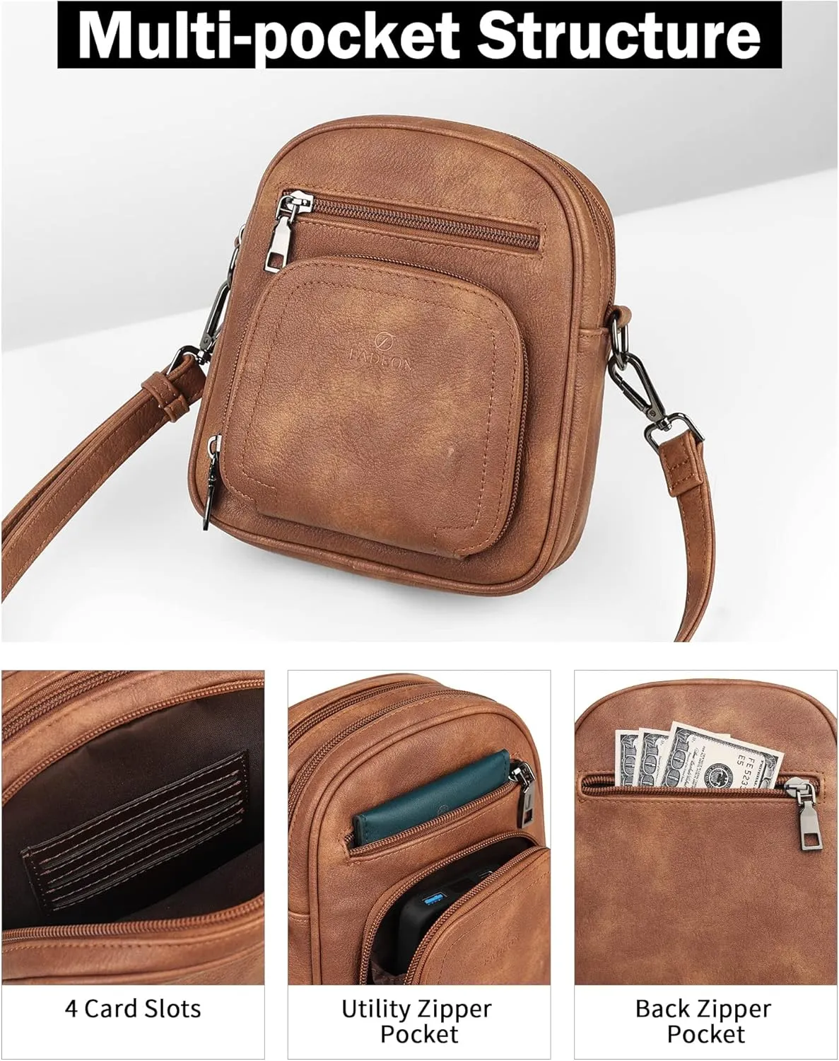 FADEON Small Purses for Women Crossbody Bags, Designer PU Leather Mini Cross Body Purse Travel Shoulder Bag Card Slots