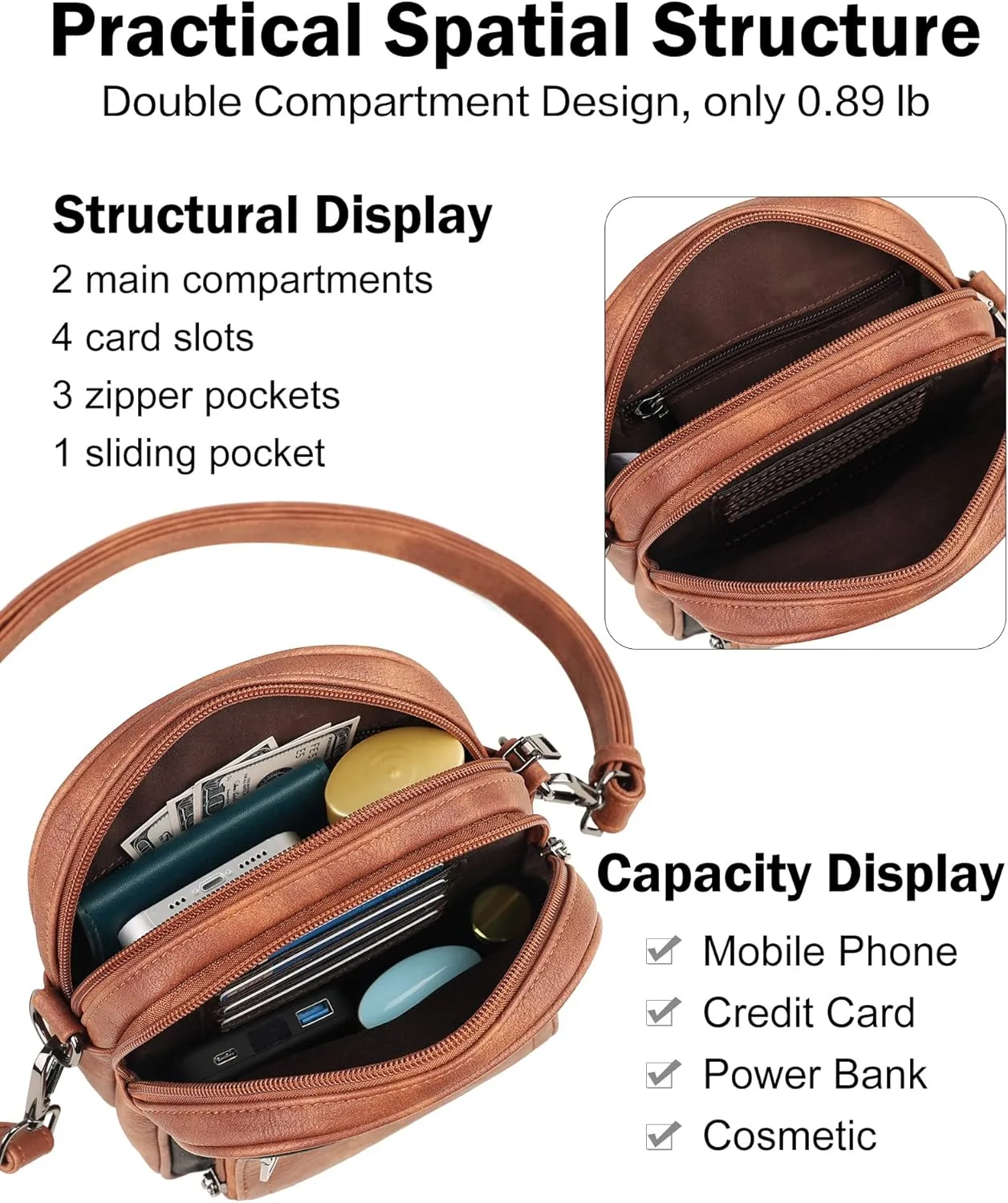 FADEON Small Purses for Women Crossbody Bags, Designer PU Leather Mini Cross Body Purse Travel Shoulder Bag Card Slots
